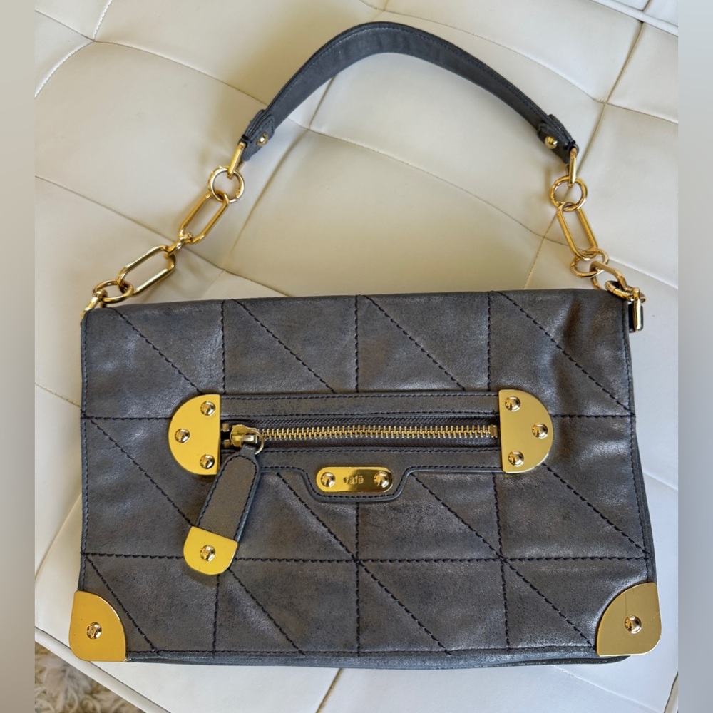 Rafe Quilted Charcoal Metallic Distressed Leather Shoulder/Clutch Convert Bag